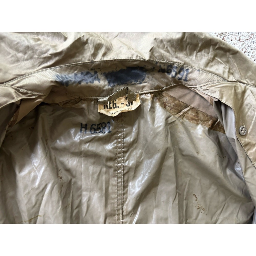 US Army Vintage 50s Korean War Rain Coat Military Trench 36 REG Nylon Taupe Read - Picture 9 of 16